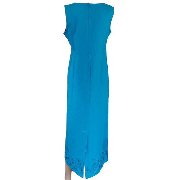 Vintage Sag Harbor Linen Dress Women's 6P Sleeveless Midi Blue Beads & Sequins - Picture 6 of 9